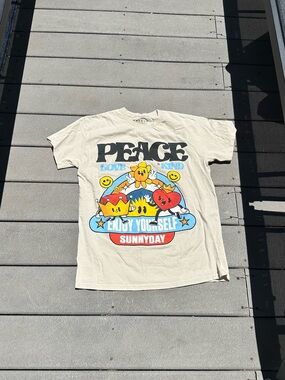 PEACE Sunnyday Graphic Tee - Beige with Colorful Print Pacsun Size Medium